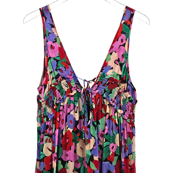 Nicholas Myla Multicolor Floral Print Silk Blend Tie V-Neck Maxi Dress Sz US 12 - Picture 8 of 12